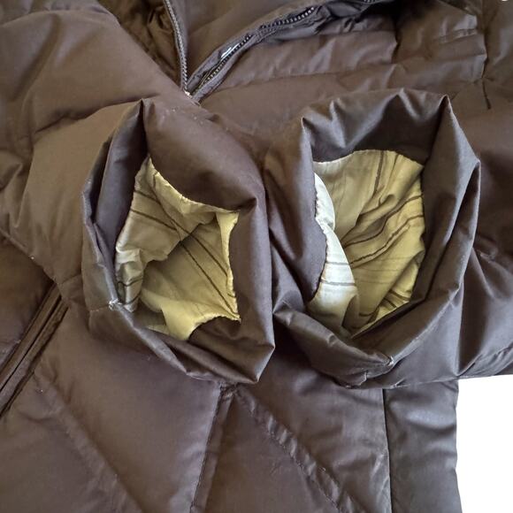 Patagonia Hooded Goose Down Long Parka Jacket Coat Womens Med M Brown Puff 1123 - Picture 5 of 16